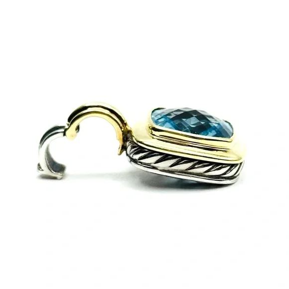 David Yurman Albion 14mm Blue Topaz Pendant Enhancer With Gold - Picture 5 of 6